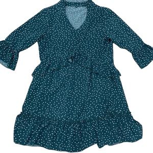 Polka Dot Ruffle Tiered Baby Doll V Neck Boho Prairie Dress Size Medium